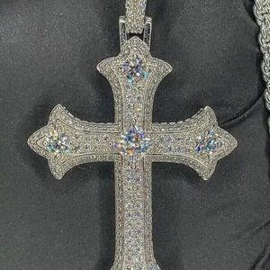 3Ct Round Cut Real Moissanite Cross Pendant 14K White Gold plated